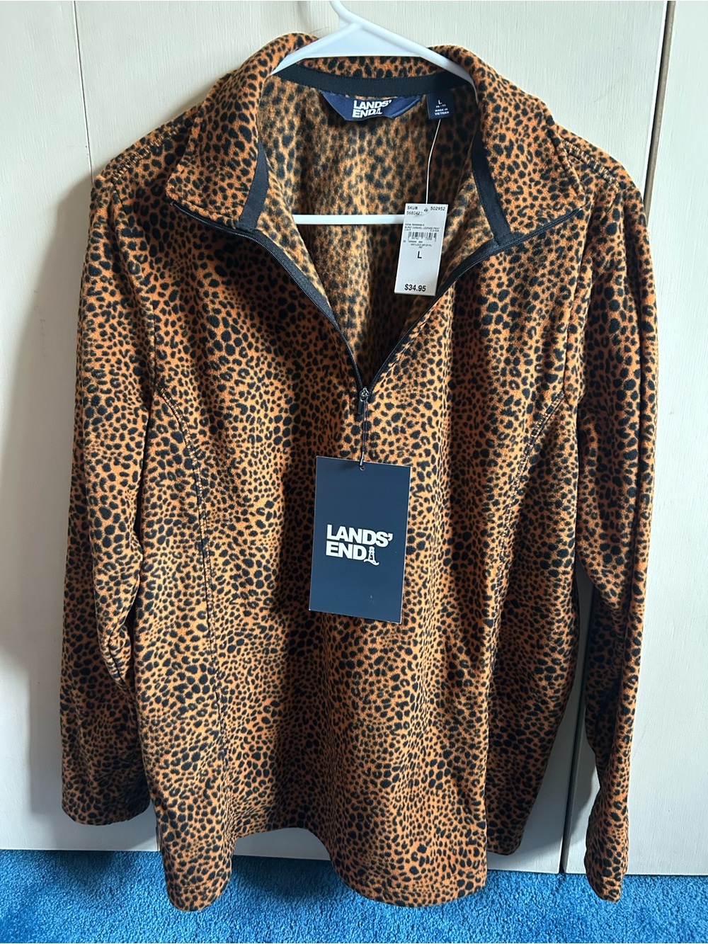 Lands' End Women's Leopard Print Half-Zip Fleece Pullover - tan & black